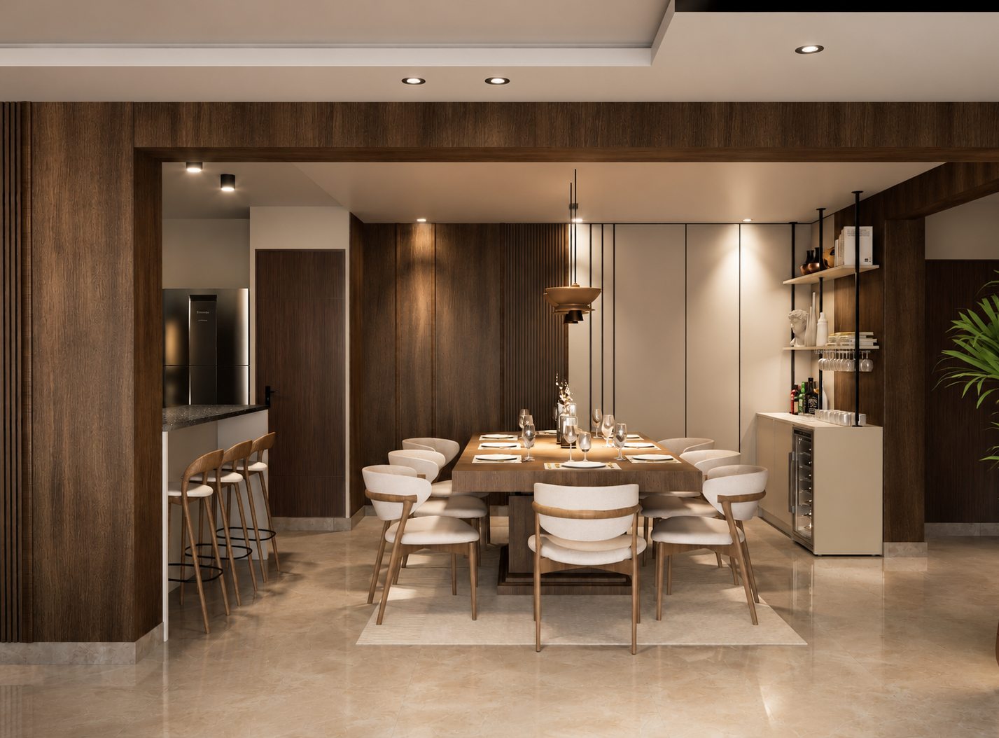 Cocina y comedor con acabados en madera por A. Guzman Studio