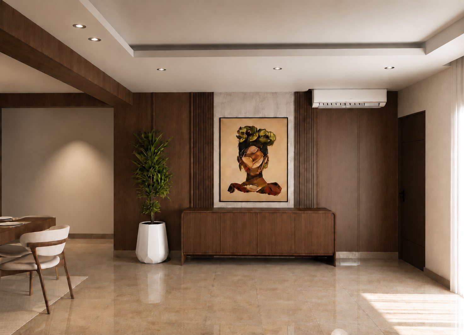 Recibidor con obra de arte y consola por A. Guzman Studio