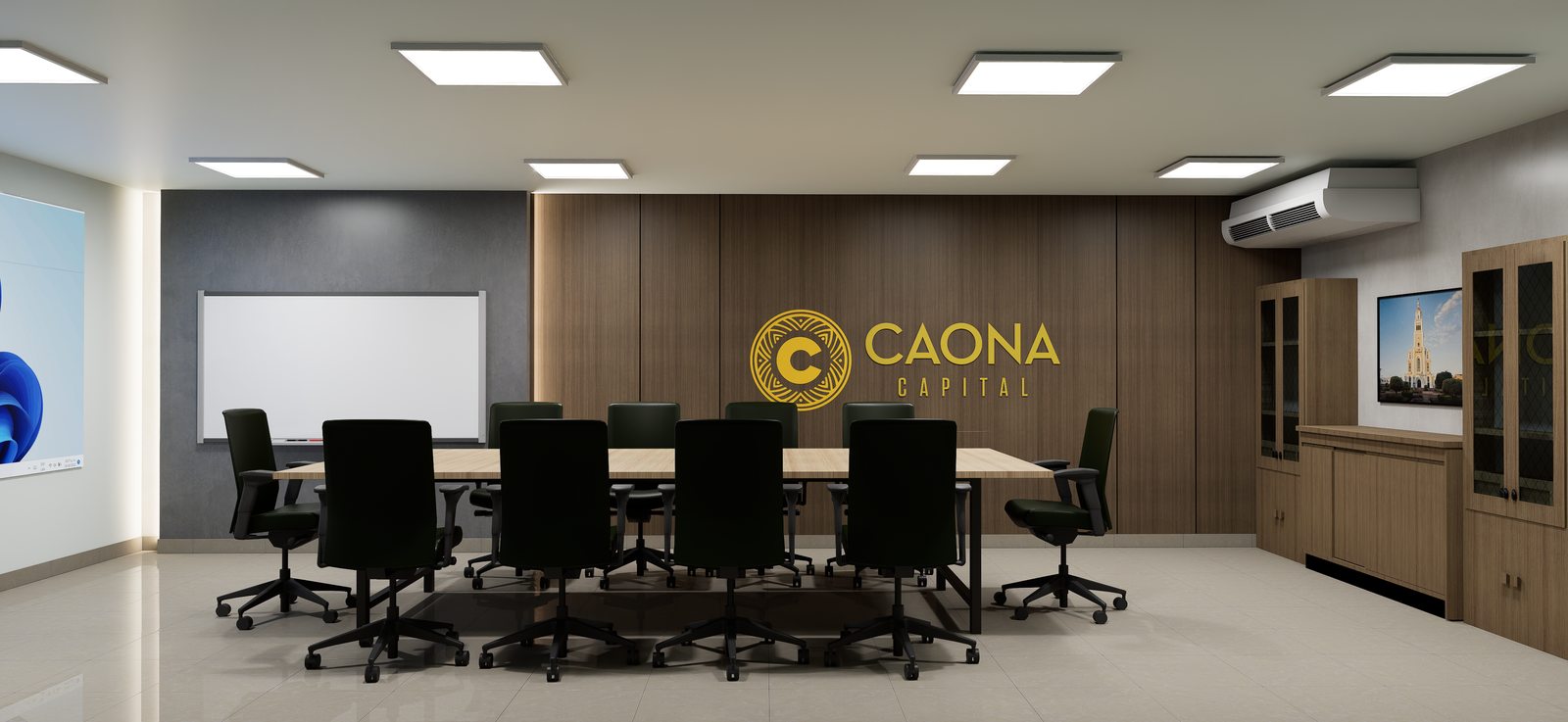 Sala de reuniones con sillas y mesa por A. Guzman Studio