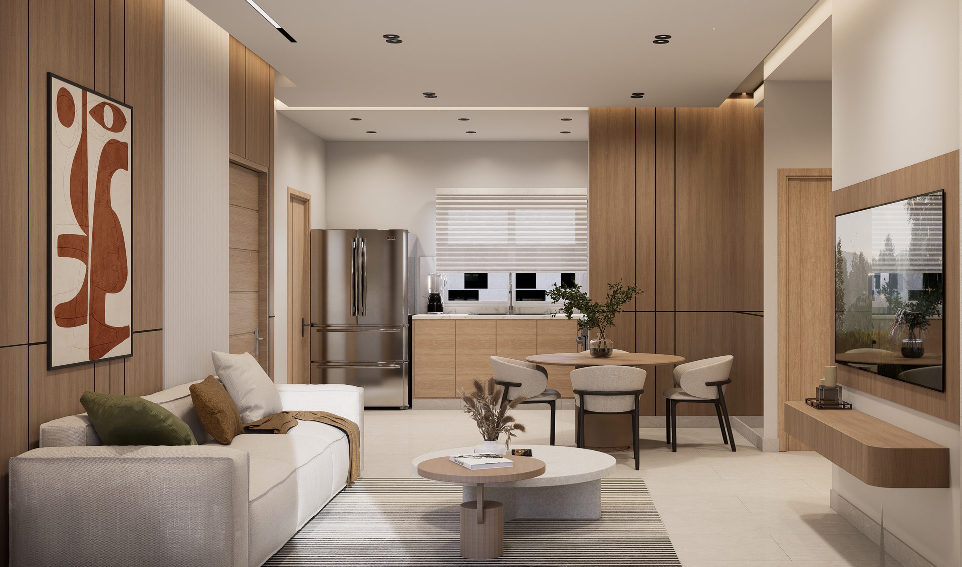 Sala y comedor en planta abierta por A. Guzman Studio