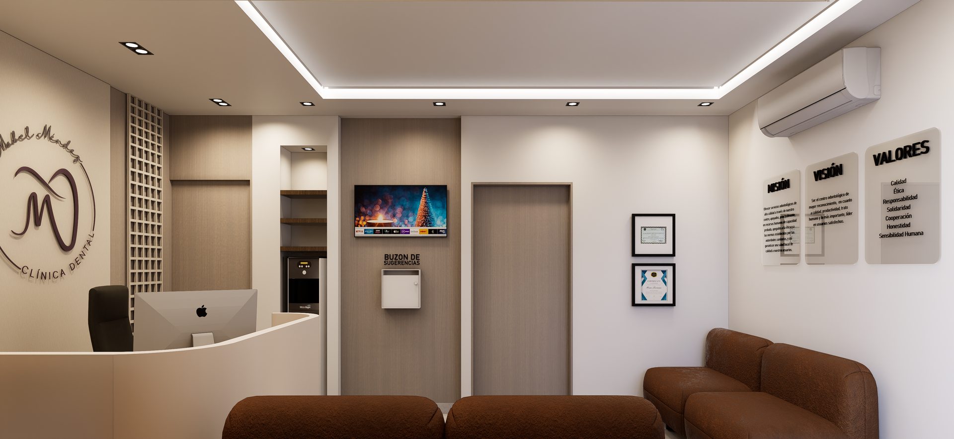Recepción y sala de espera del consultorio por A. Guzman Studio