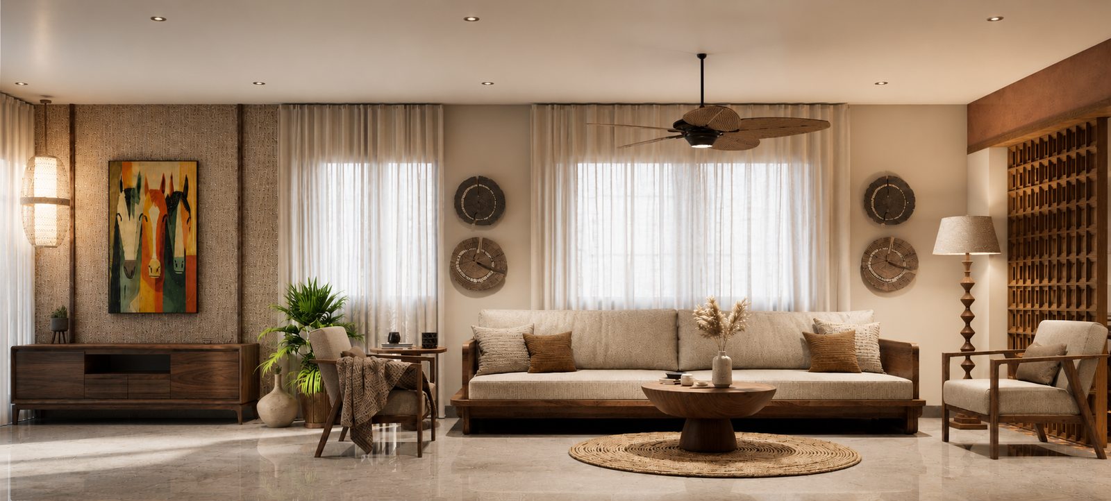 Sala de estar de la hacienda en madera por A. Guzman Studio
