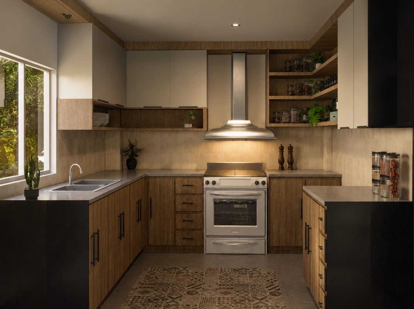Cocina con isla y acabados en madera por A. Guzman Studio