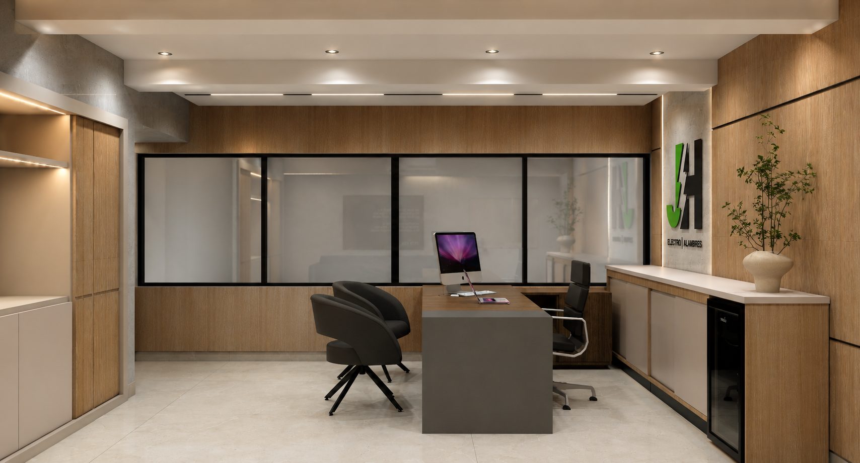 Oficina privada con divisiones de vidrio por A. Guzman Studio