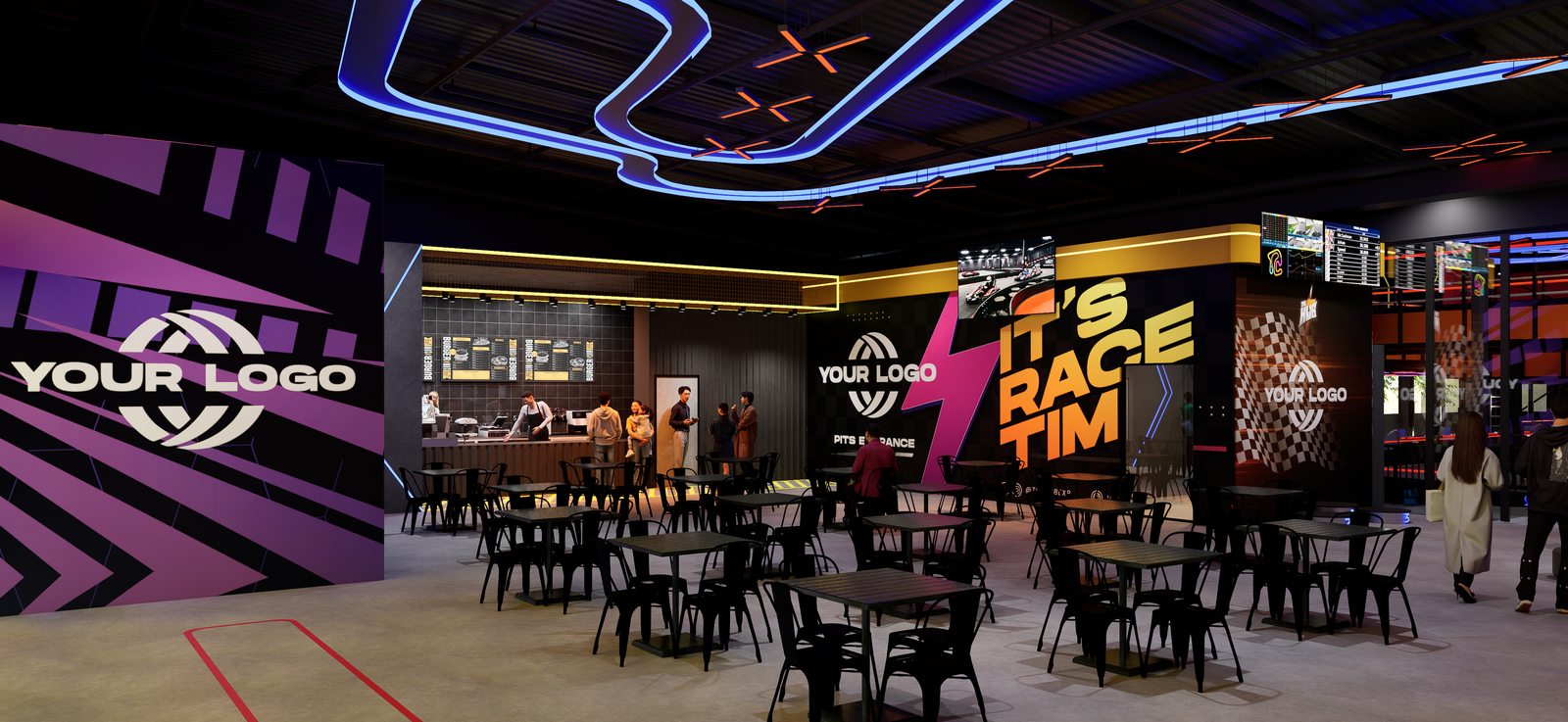 Salón con pantallas y luces por A. Guzman Studio