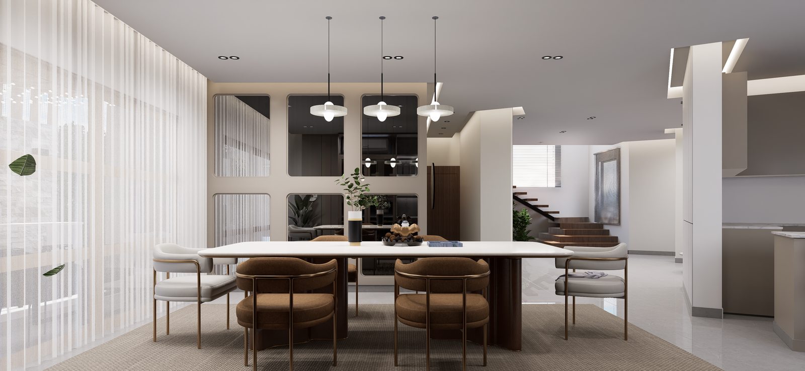 Cocina con isla y comedor por A. Guzman Studio