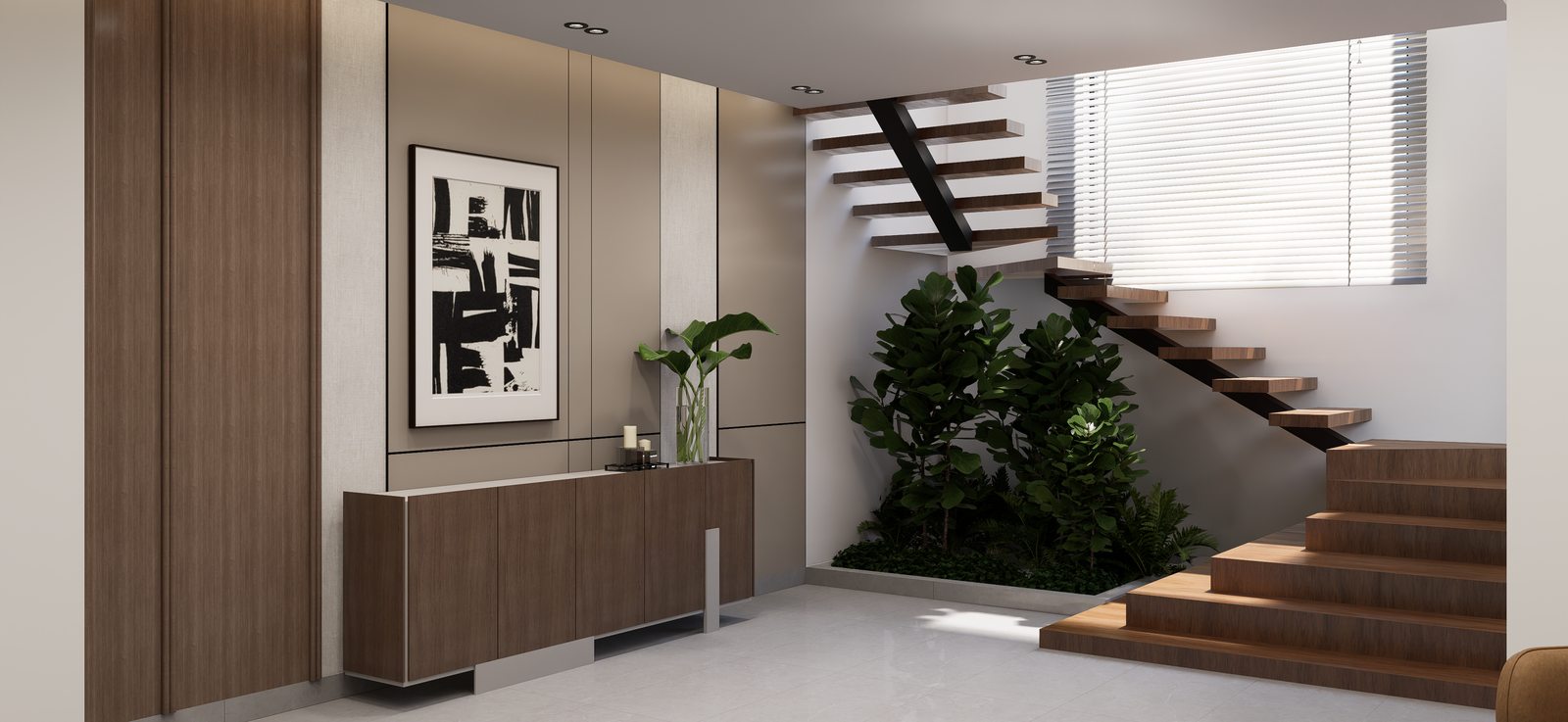 Escalera y vegetación en el recibidor por A. Guzman Studio