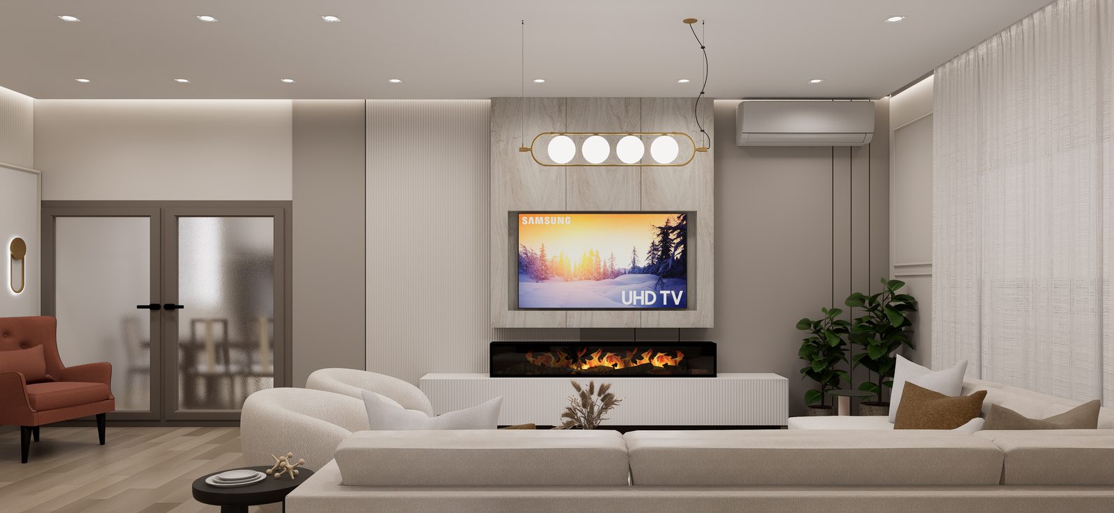 Sala con pared de TV por A. Guzman Studio