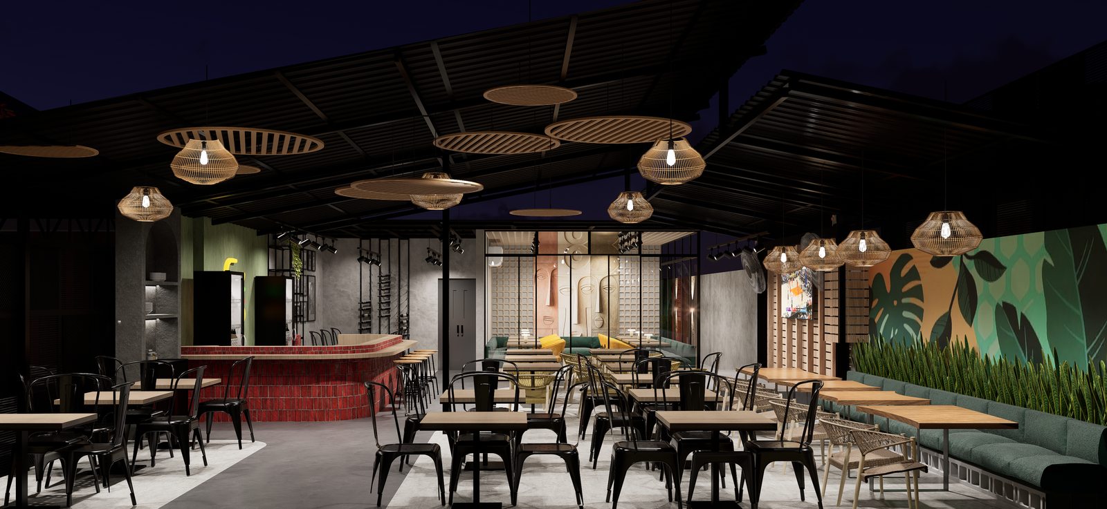 Ambiente del restaurante con madera y ladrillo por A. Guzman Studio