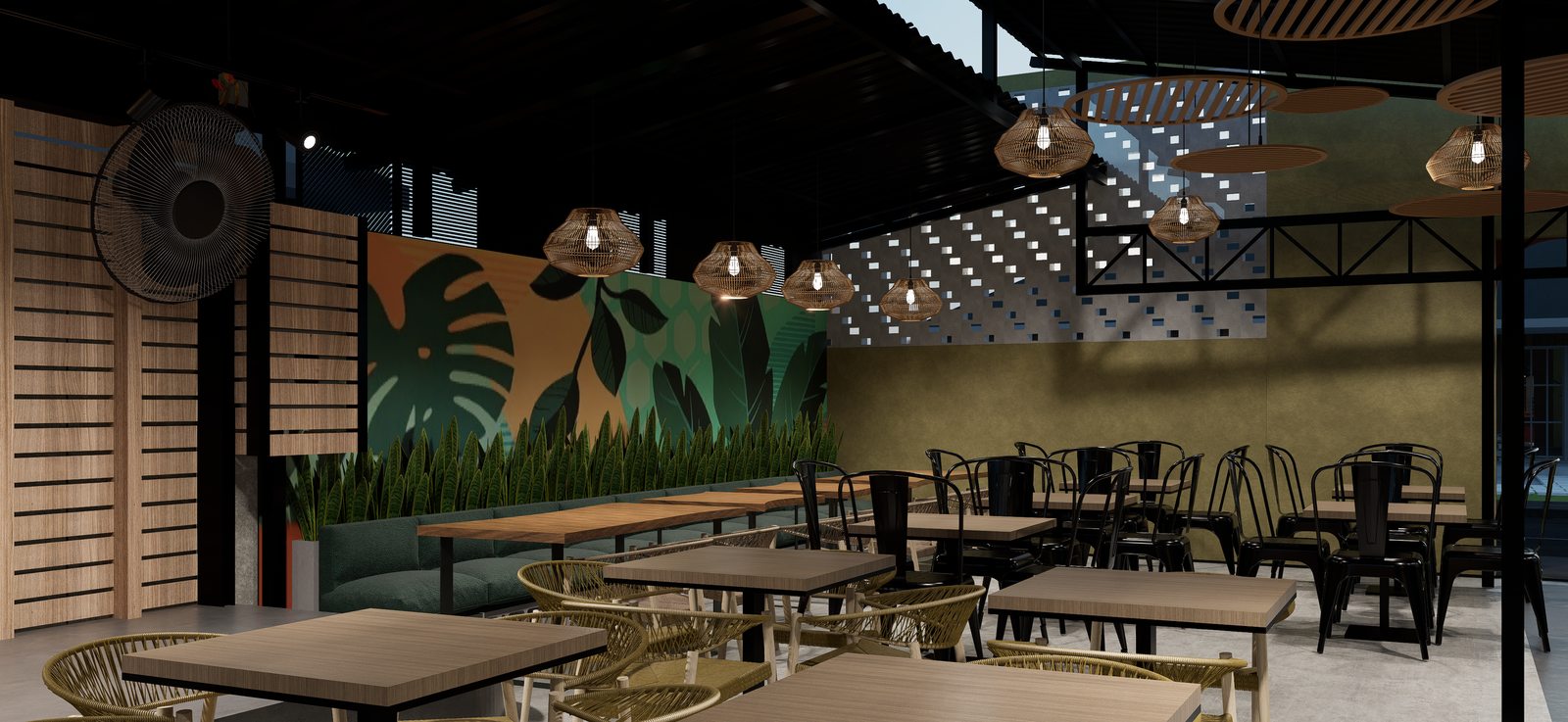 Área de mesas del restaurante por A. Guzman Studio