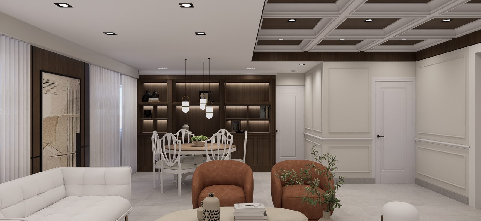 Comedor integrado a la sala por A. Guzman Studio