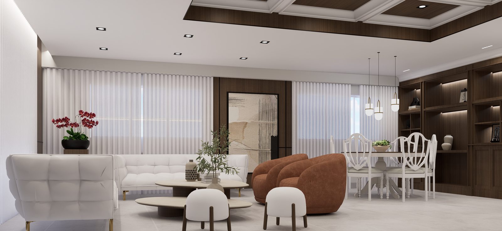 Sala amplia con luz natural por A. Guzman Studio