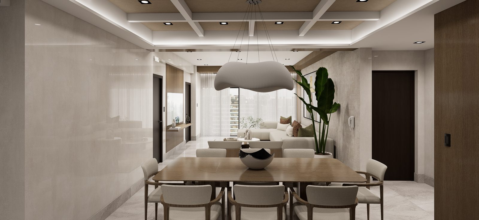 Sala y comedor en planta abierta por A. Guzman Studio