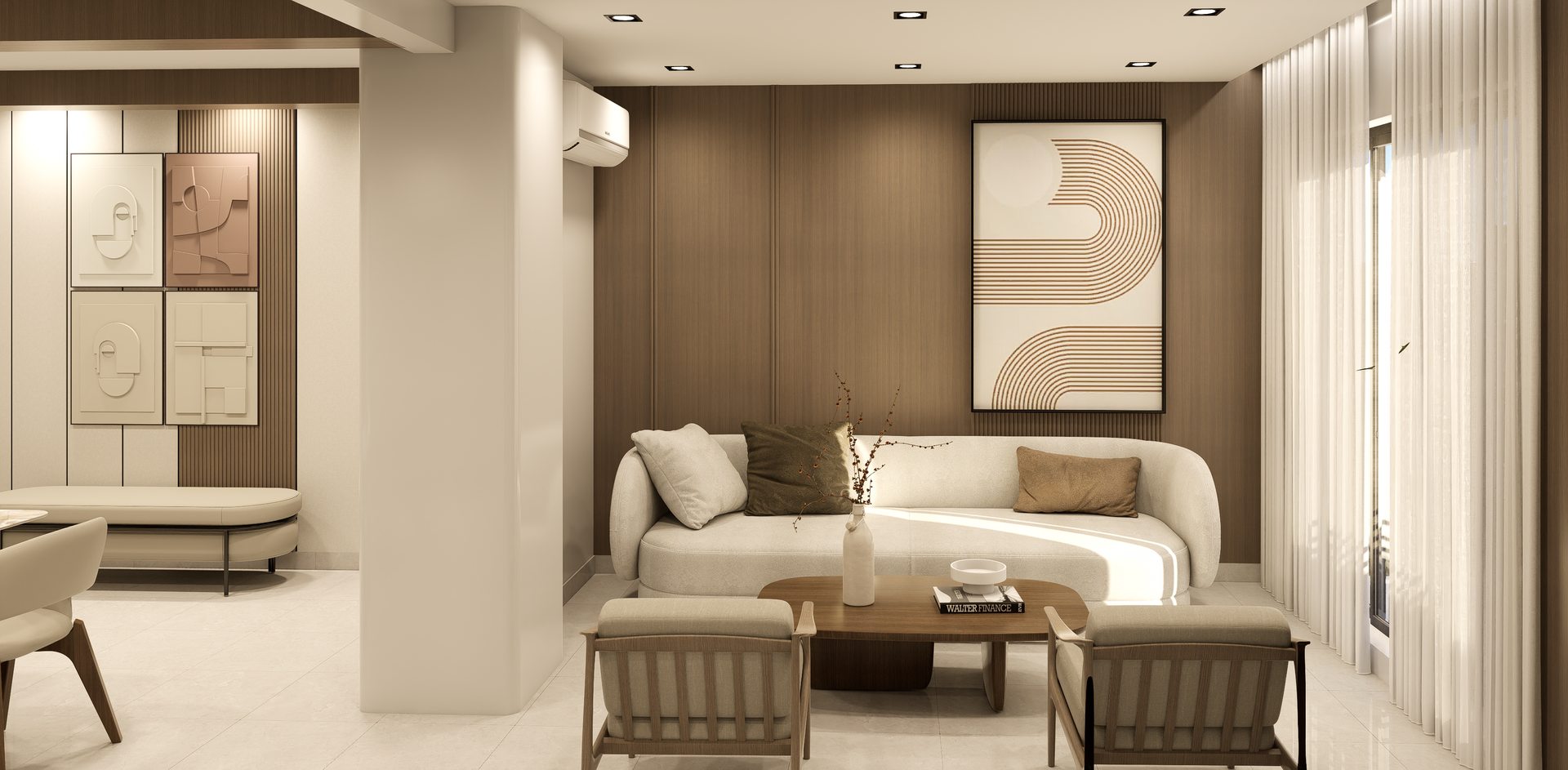 Sala y comedor en planta abierta por A. Guzman Studio