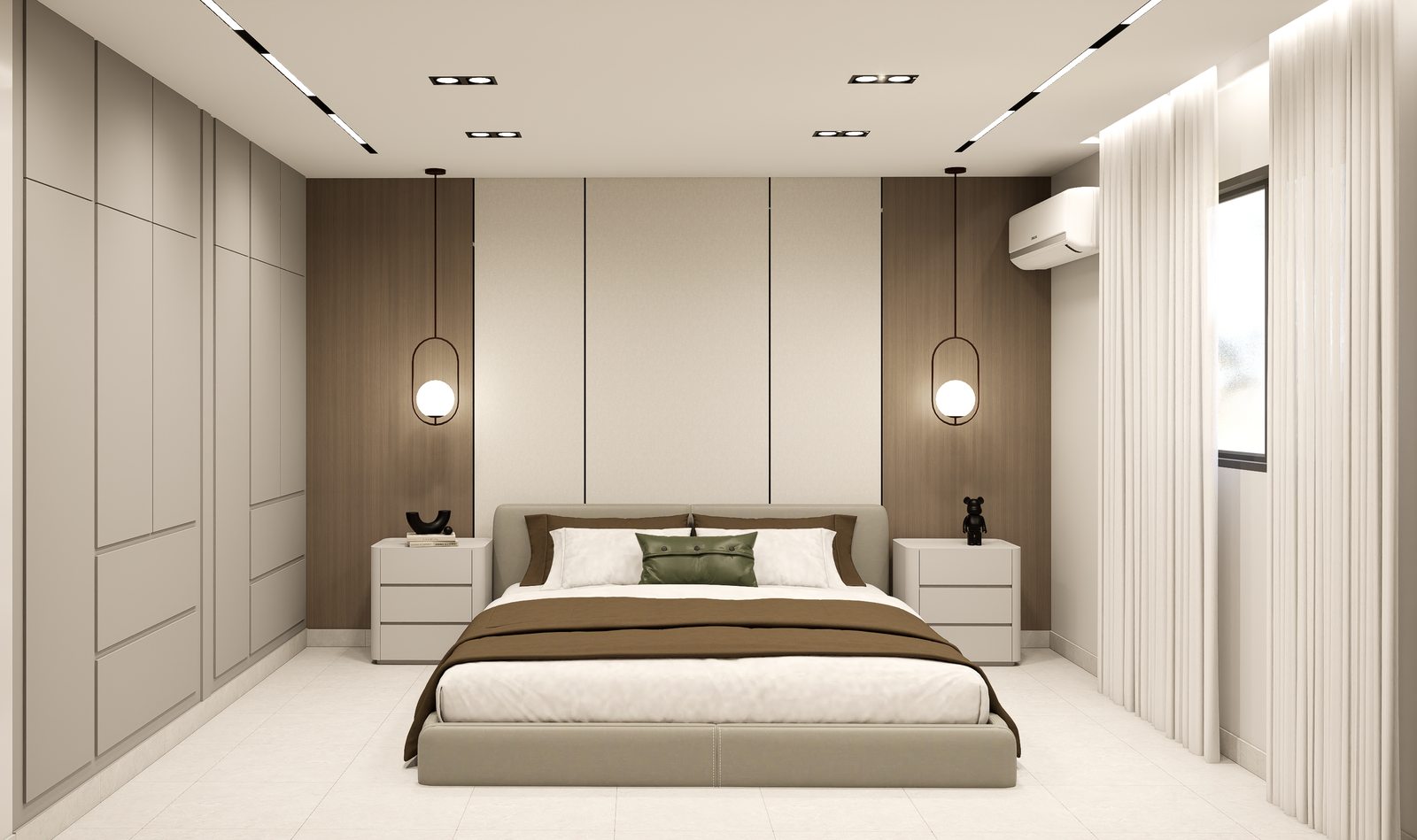 Dormitorio con cabecero tapizado por A. Guzman Studio